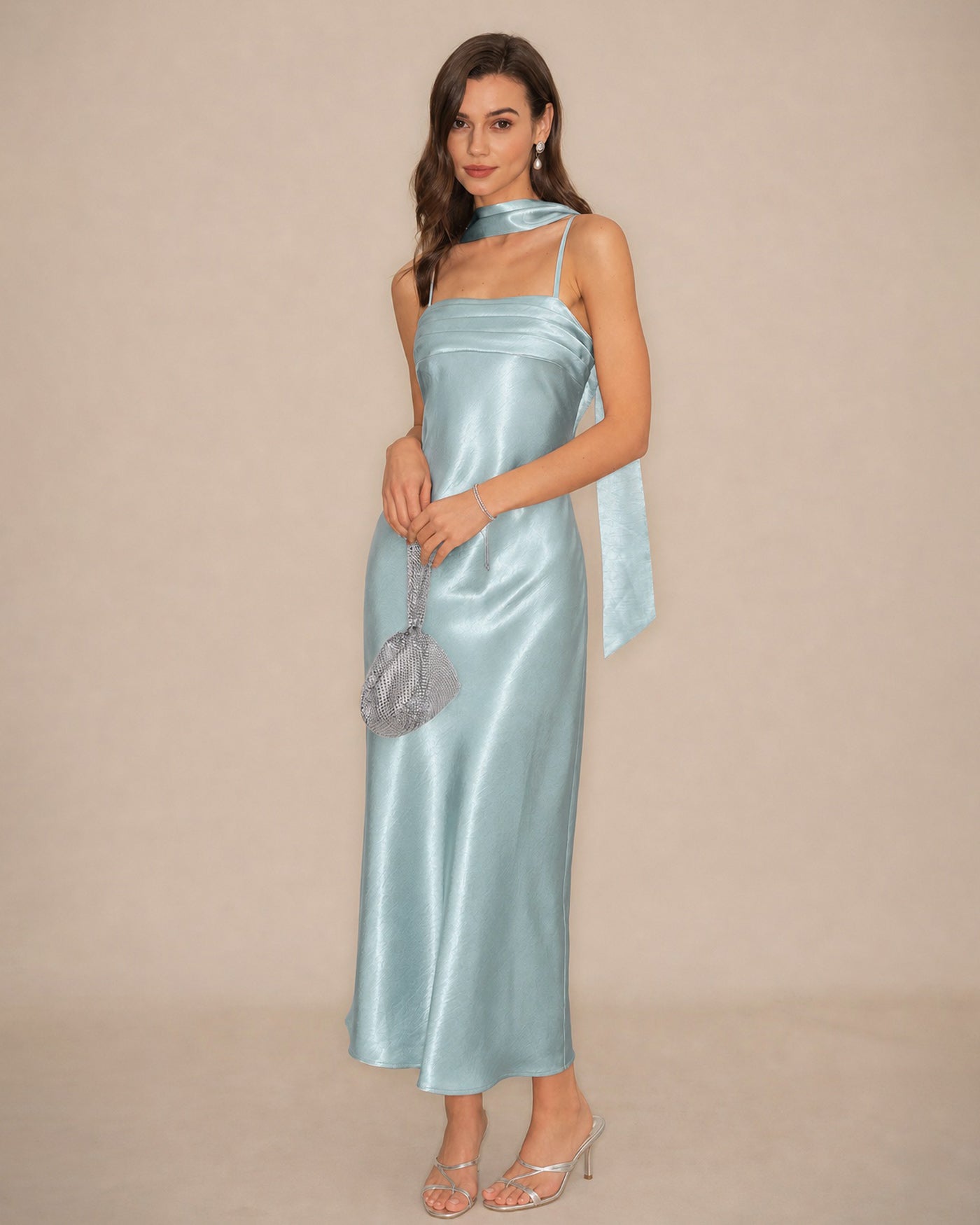 Green Flowy Mermaid Satin Maxi Dress