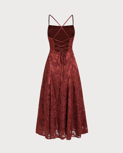 Brick Red X Cross Floral Maxi Dress