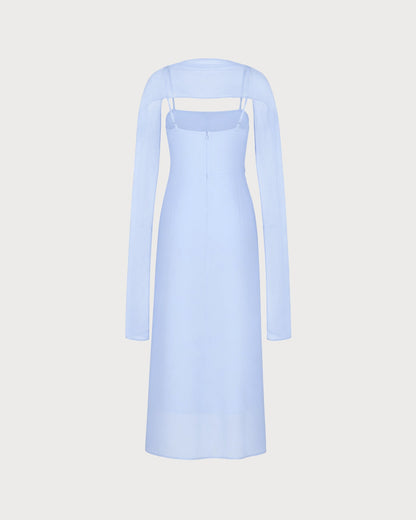Blue Cowl Neck Strap Chiffon Maxi Dress