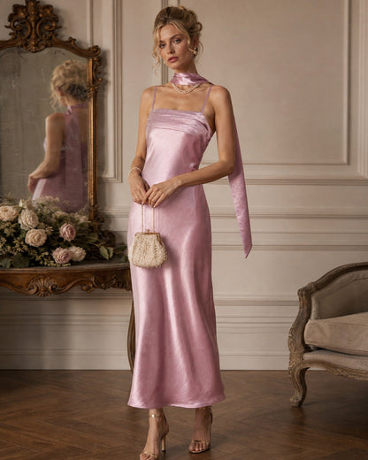 Pink Slip Mermaid Satin Maxi Dress