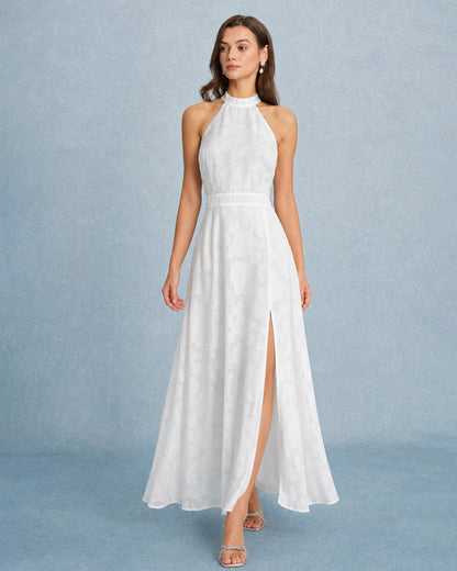 White Backless Bowknot Maxi Dress