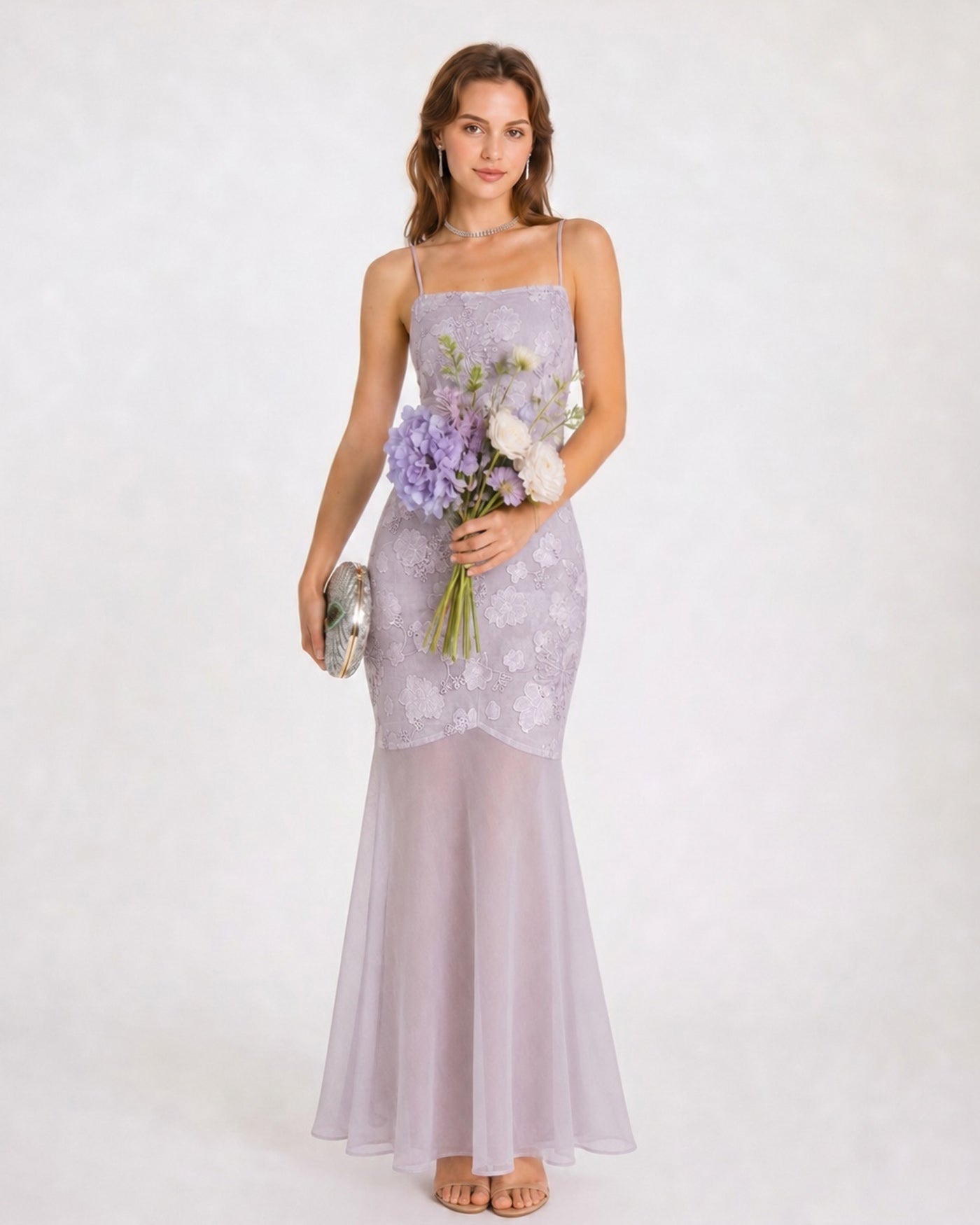 Purple Sequins Jacquard Slip Maxi Dress