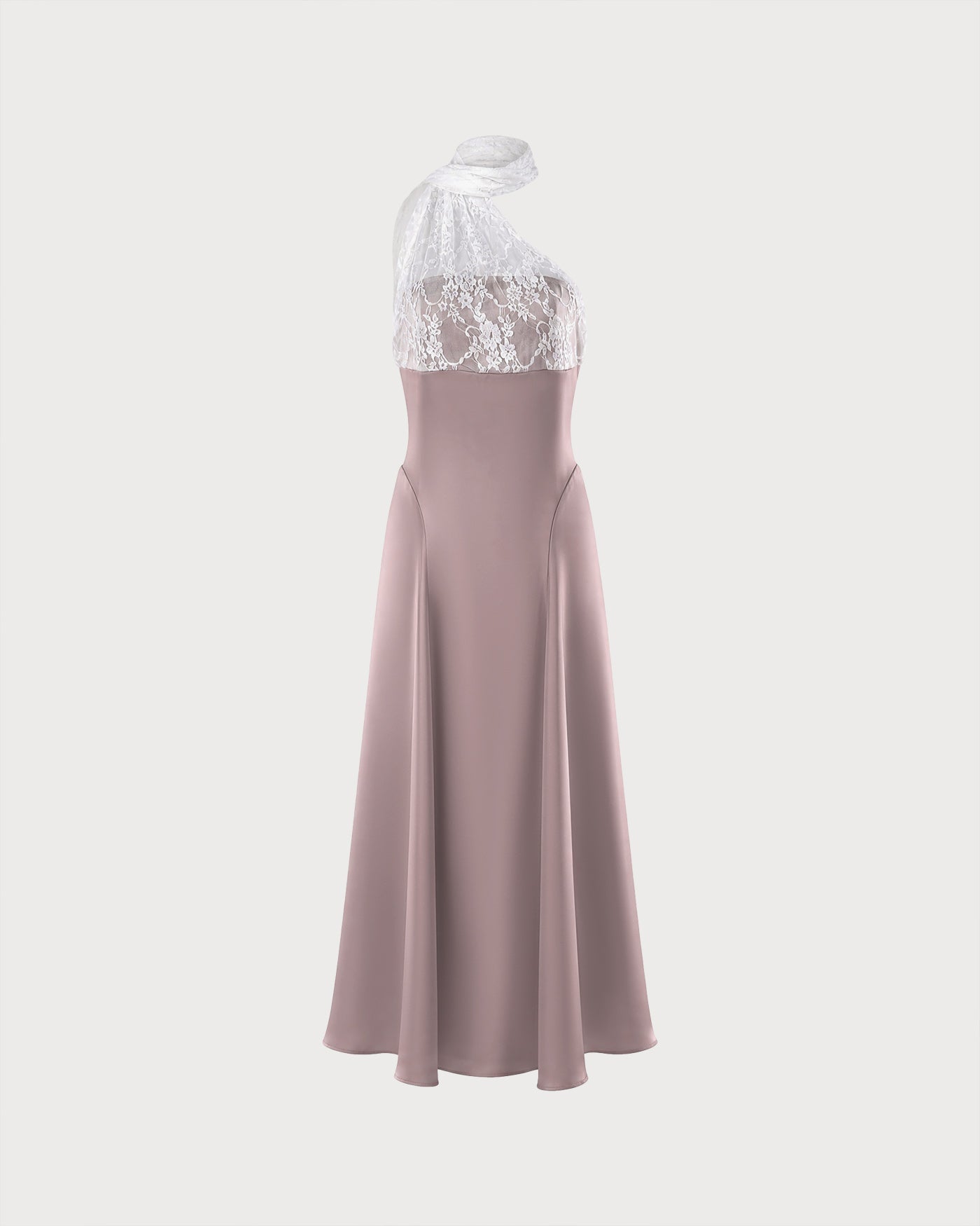 Pink One Shoulder Lace Splicing Maxi Dress