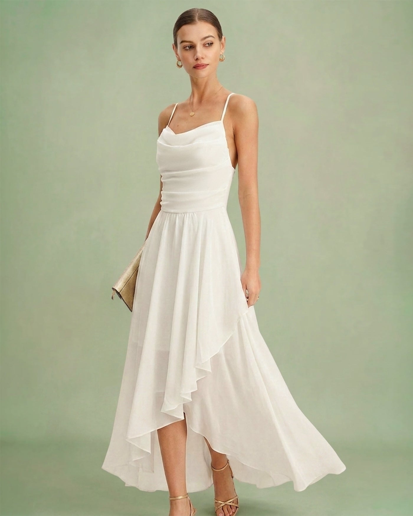 Beige X Cross Slip Chiffon Maxi Dress
