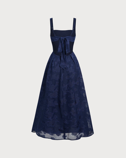 Navy Jacquard Slip Maxi Dress