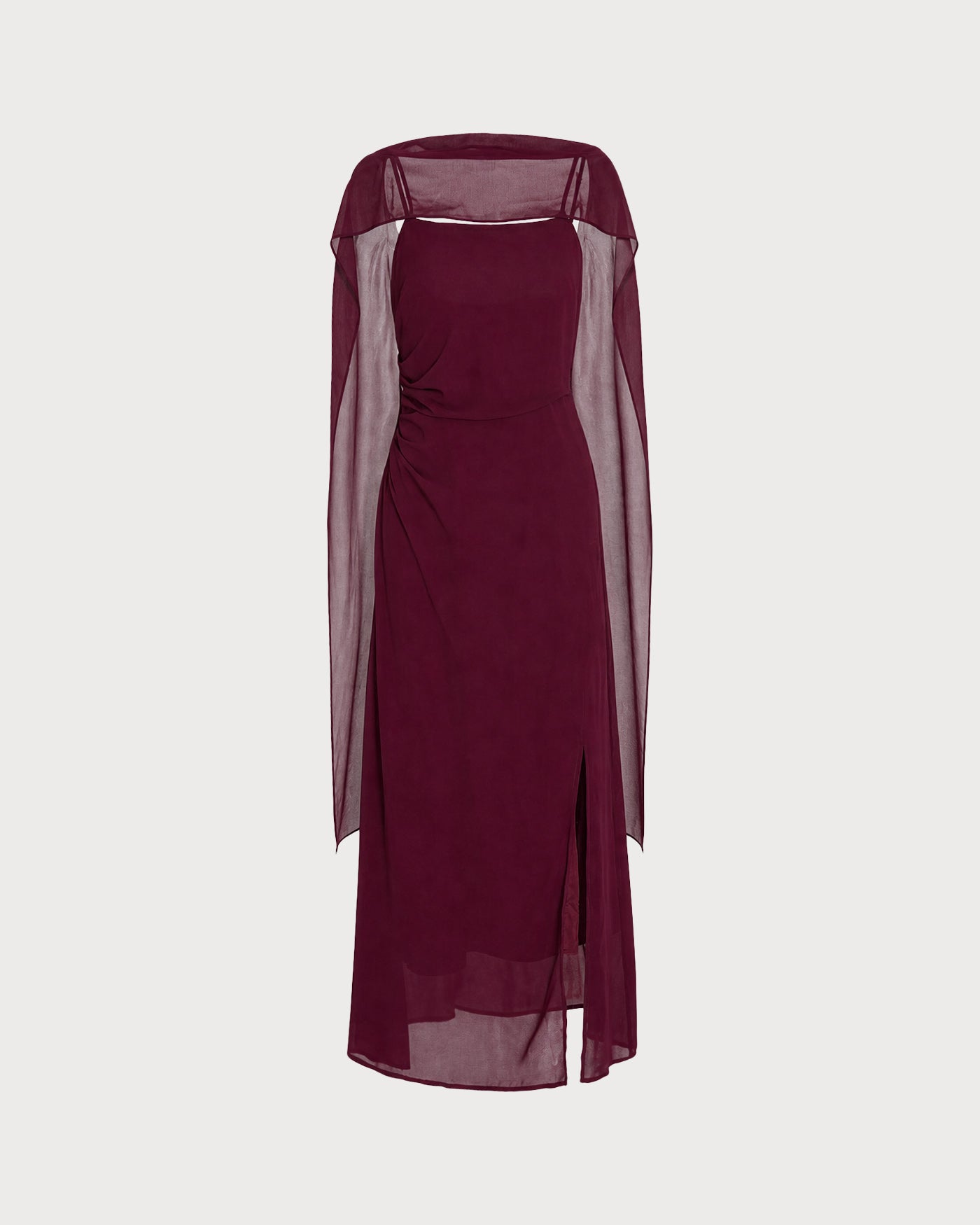 Wine Red Cowl Neck Tie Chiffon Maxi Dress
