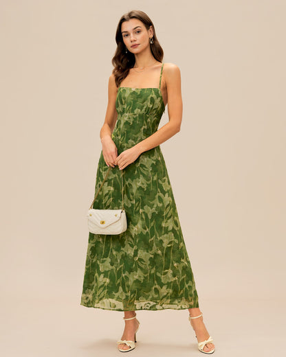 Women's Woven Polyester Maxi Dress Green Dresses - RIHOAS