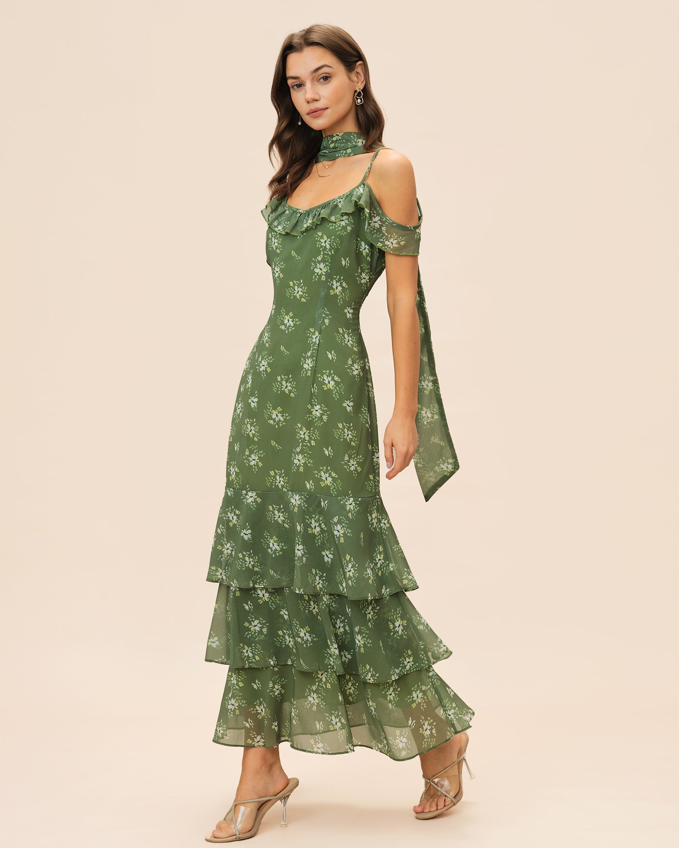 Women's Woven Polyester Maxi Dress Green Dresses - RIHOAS