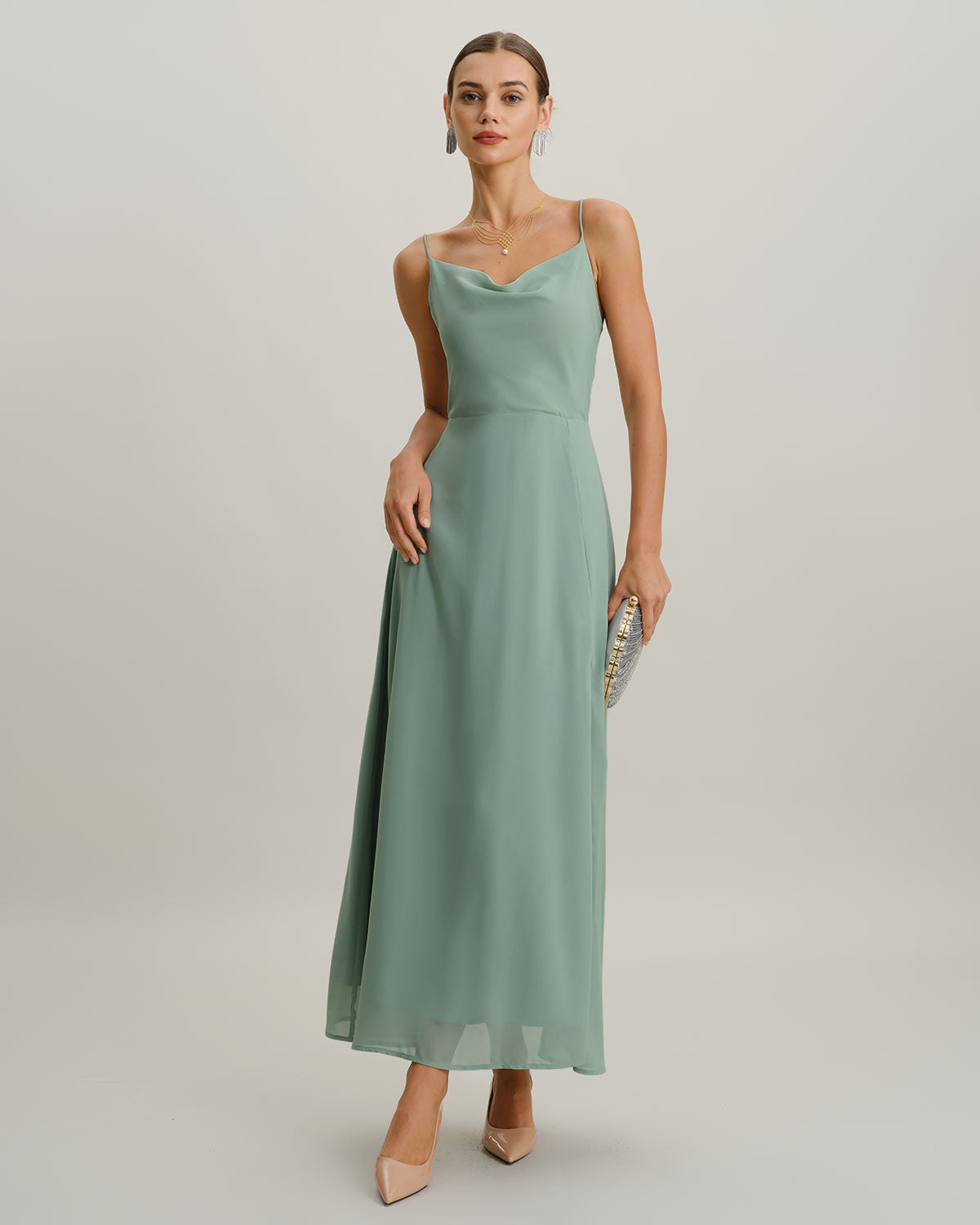 Women's Woven Polyester Maxi Dress Green Dresses - RIHOAS