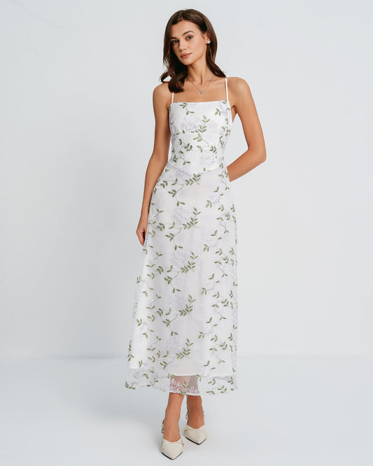 Women's Woven Polyester Maxi Dress White Dresses - RIHOAS