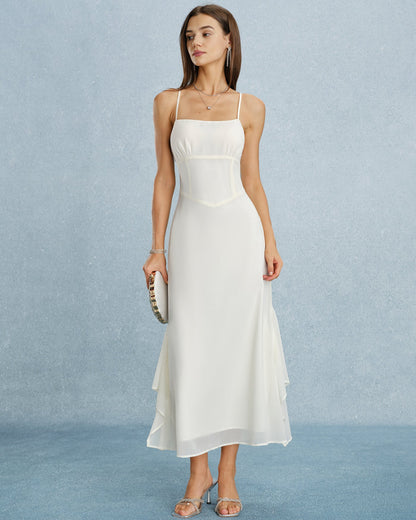 Women's Woven Polyester Maxi Dresses Apricot Dresses - RIHOAS