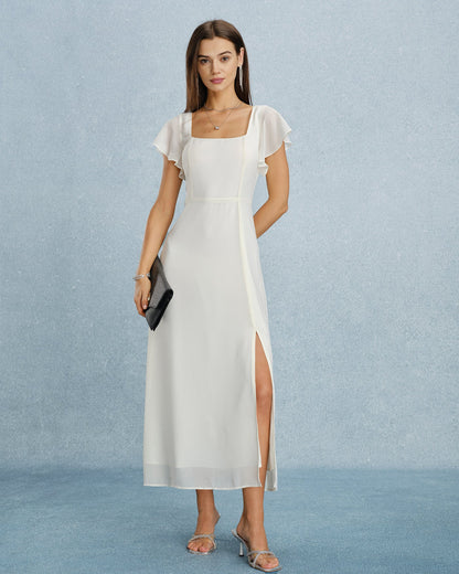 Women's Woven Polyester Maxi Dresses Beige Dresses - RIHOAS