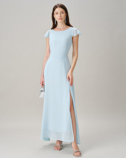 Women's Woven Polyester Maxi Dresses Blue Dresses - RIHOAS