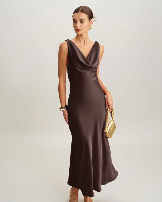 Women's Woven Polyester Maxi Dresses Coffee Dresses - RIHOAS