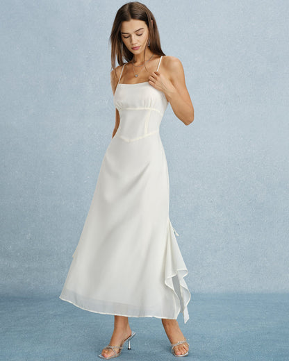 Apricot Ruffle Slip Chiffon Maxi Dress