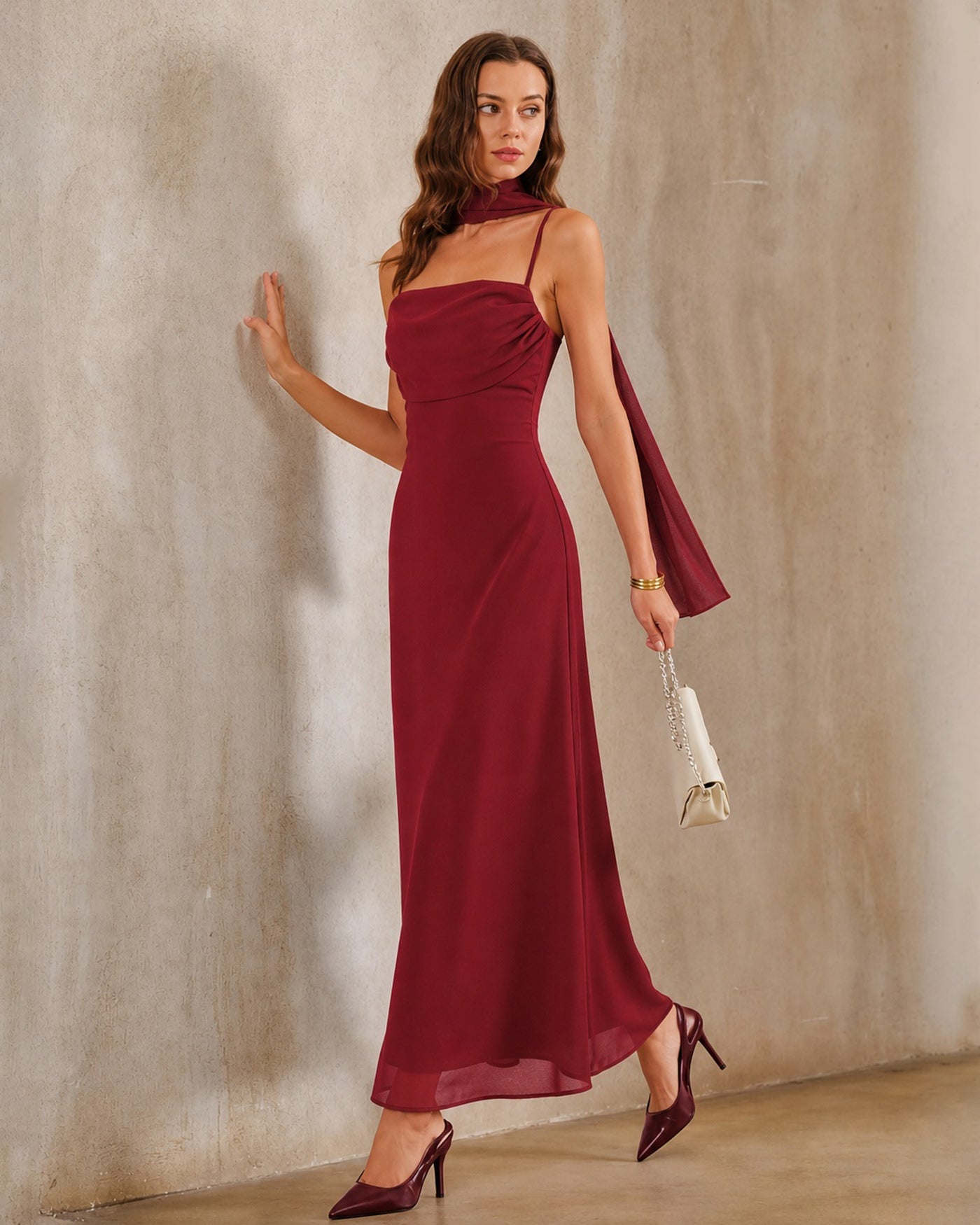 Red Backless Slit Chiffon Maxi Dress