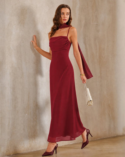Red Backless Slit Chiffon Maxi Dress