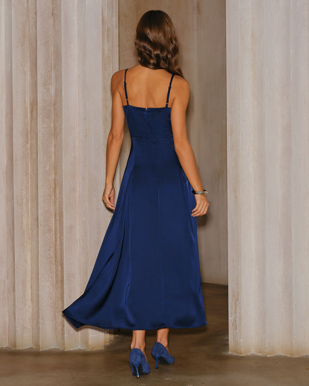 Navy A-Line Slip Maxi Dress
