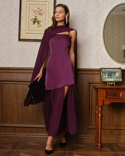 Purple Square Neck Splicing Maxi Dress