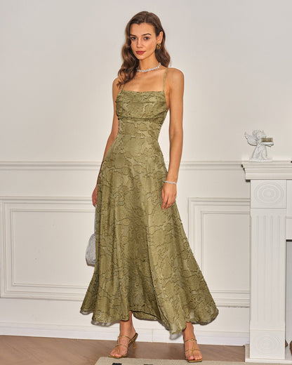 Sage Green X Cross Jacquard Slip Maxi Dress