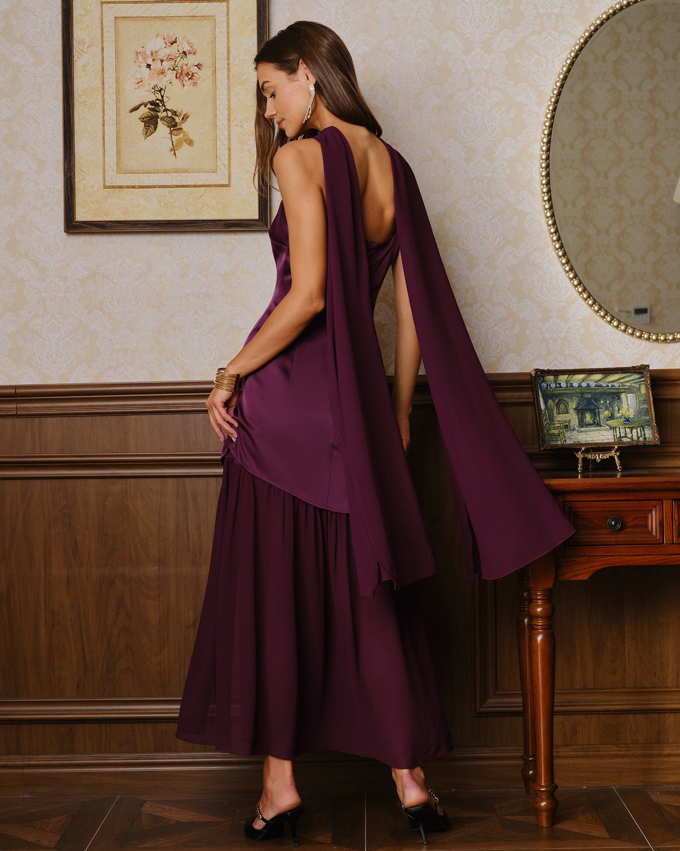 Purple Square Neck Splicing Maxi Dress