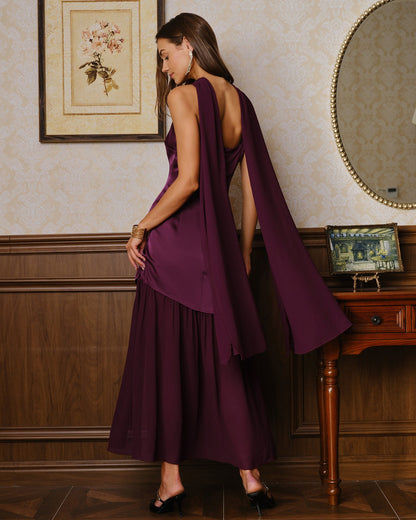Purple Square Neck Splicing Maxi Dress
