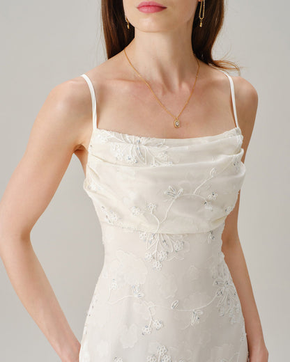 Apricot Square Neck Jacquard Sequins Maxi Dress