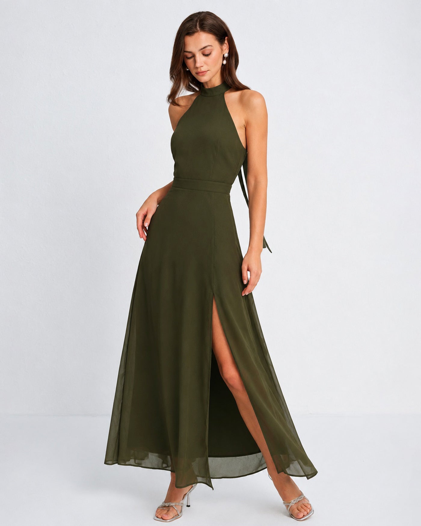 Women's Woven Polyester Maxi Dresses Green Dresses - RIHOAS