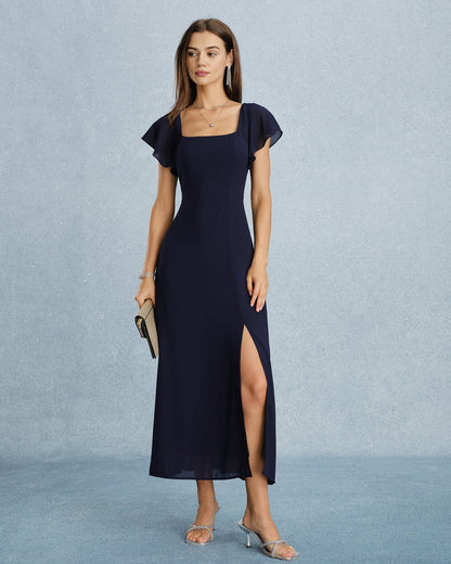 Women's Woven Polyester Maxi Dresses Navy Dresses - RIHOAS