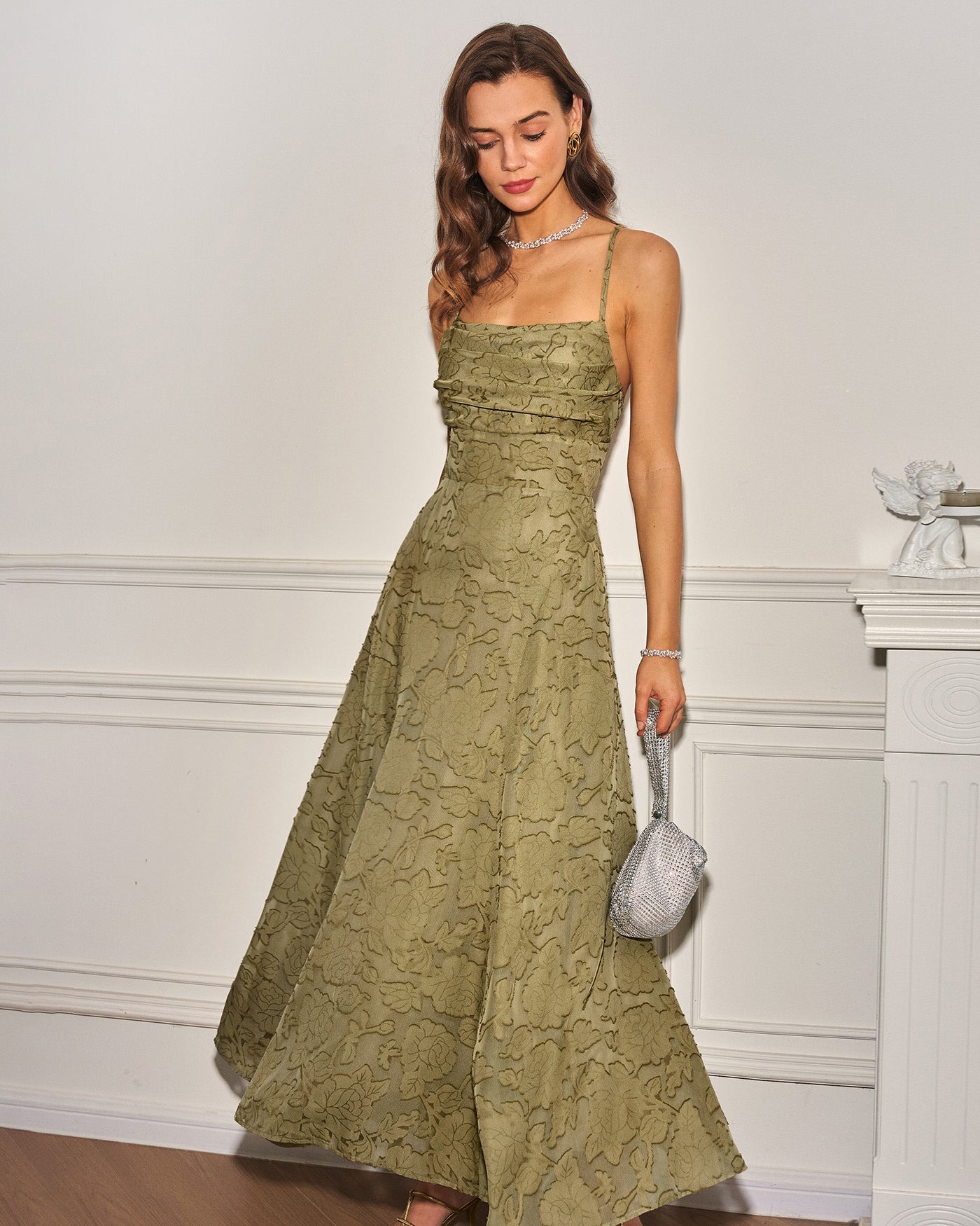 Women's Woven Polyester Maxi Dresses Sage Green Dresses - RIHOAS