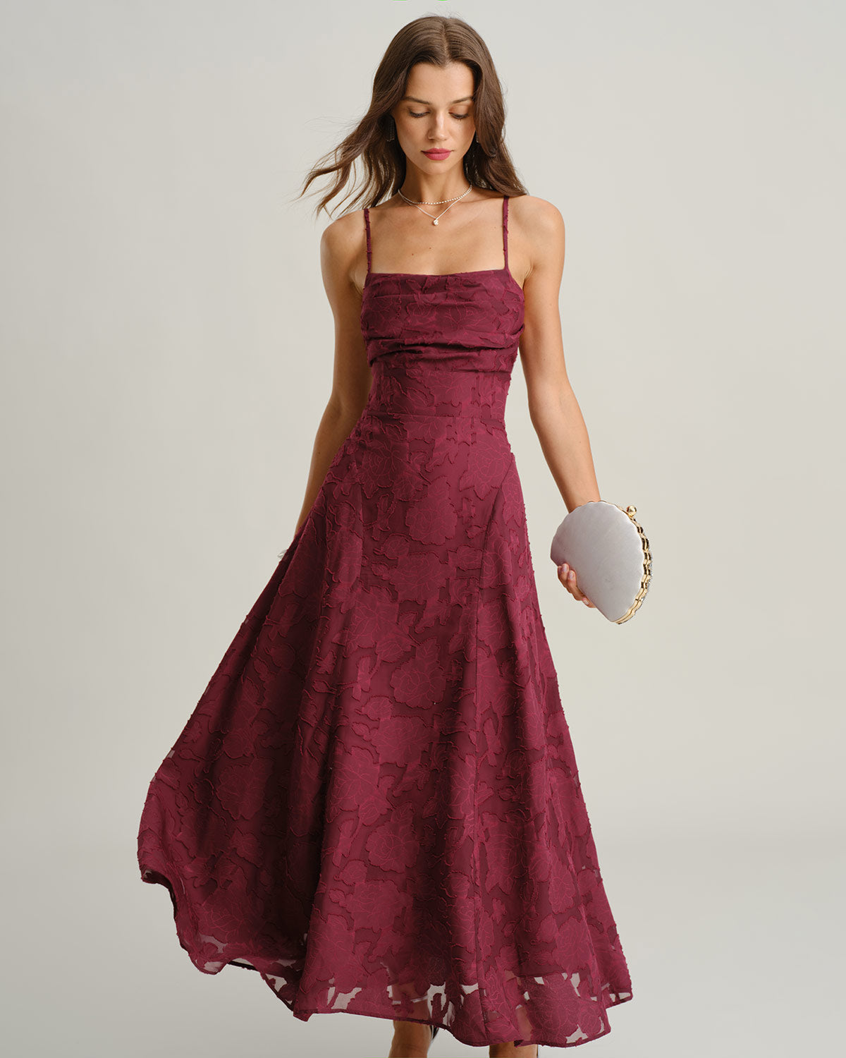 Women's Woven Polyester Maxi Dresses Wine Red Dresses - RIHOAS
