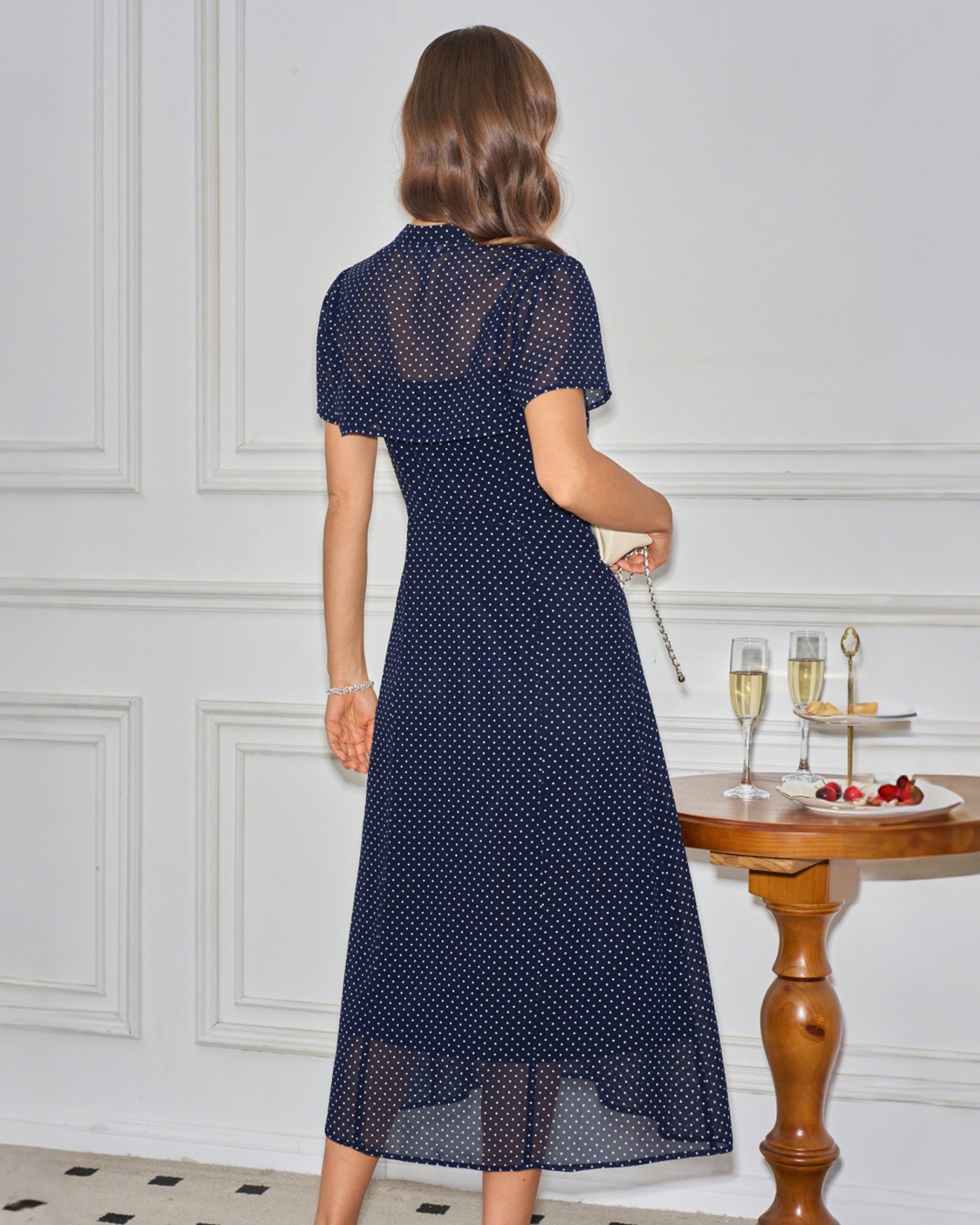 Blue Collar Polka Dot Slip Midi Dress