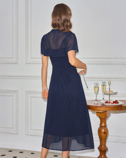 Blue Collar Polka Dot Slip Midi Dress