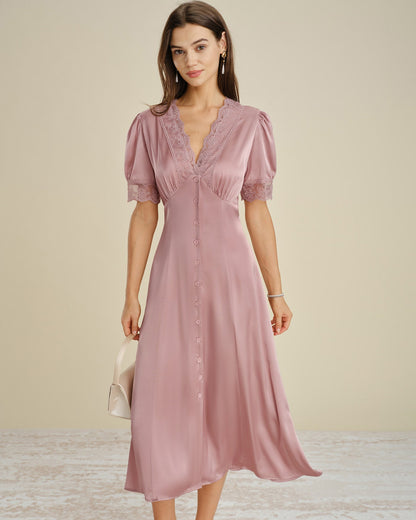 Women's Woven Polyester Midi Dress Dresses - RIHOAS