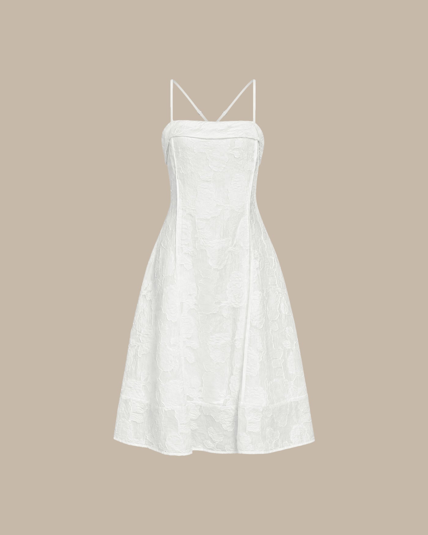 White Square Neck Jacquard Slip Midi Dress