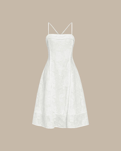 White Square Neck Jacquard Slip Midi Dress