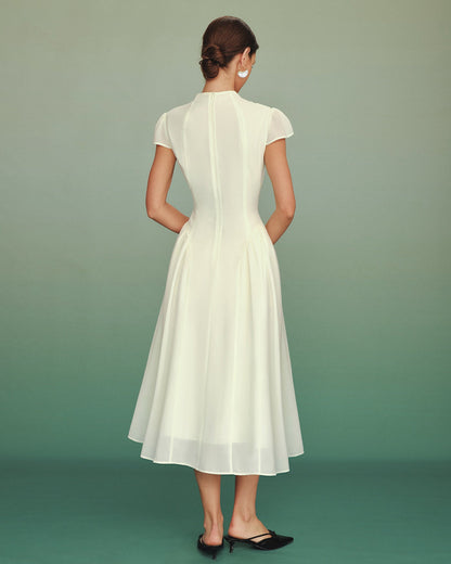 Apricot Mock Neck A-Line Midi Dress