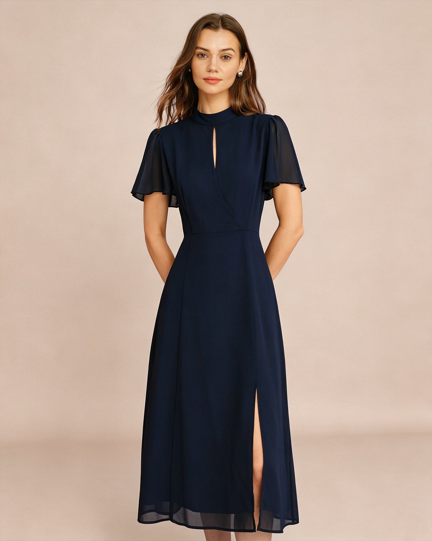 Blue Turtle Butterfly Sleeve Midi Dress