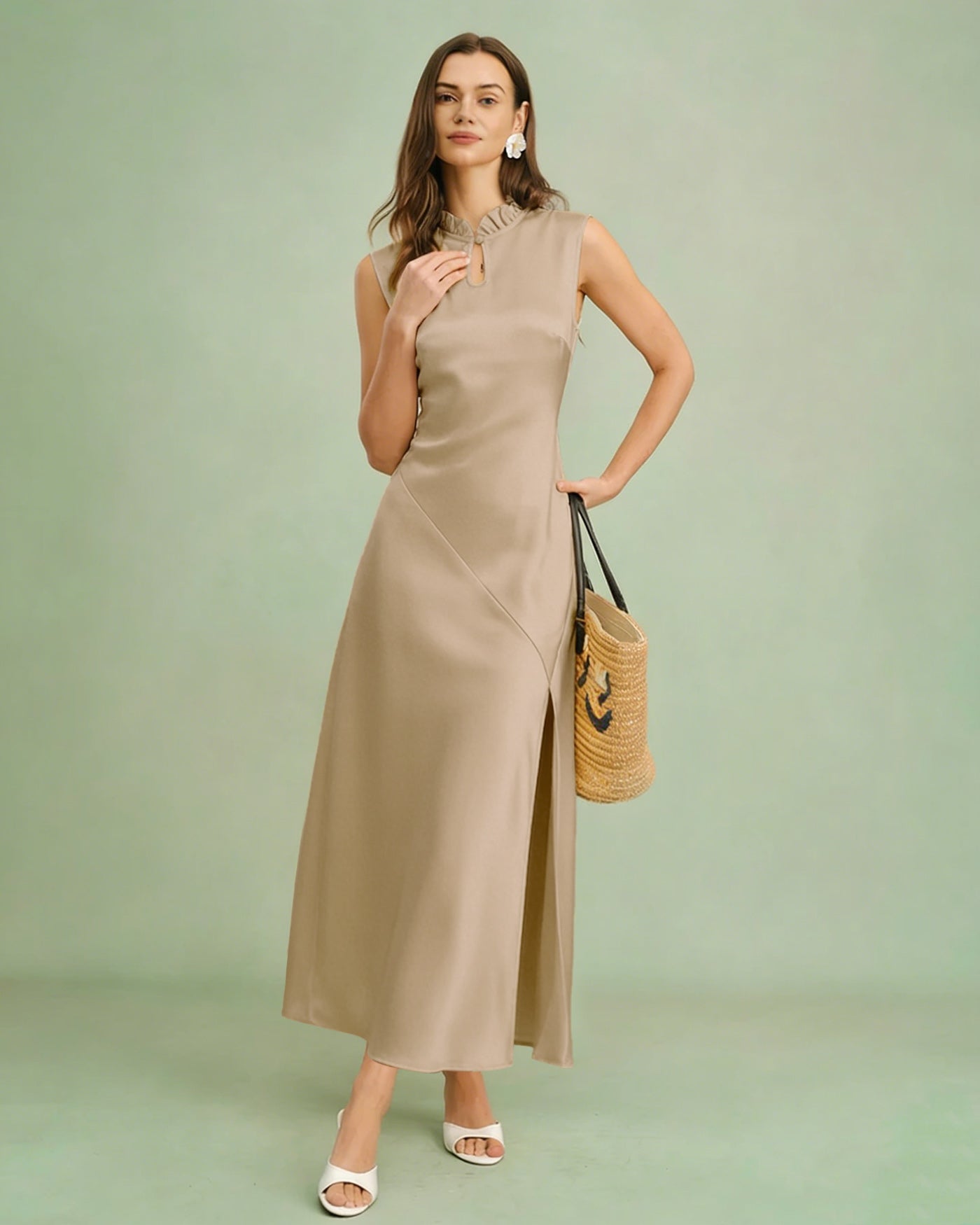 Women's Woven Polyester Midi Dress Dresses - RIHOAS