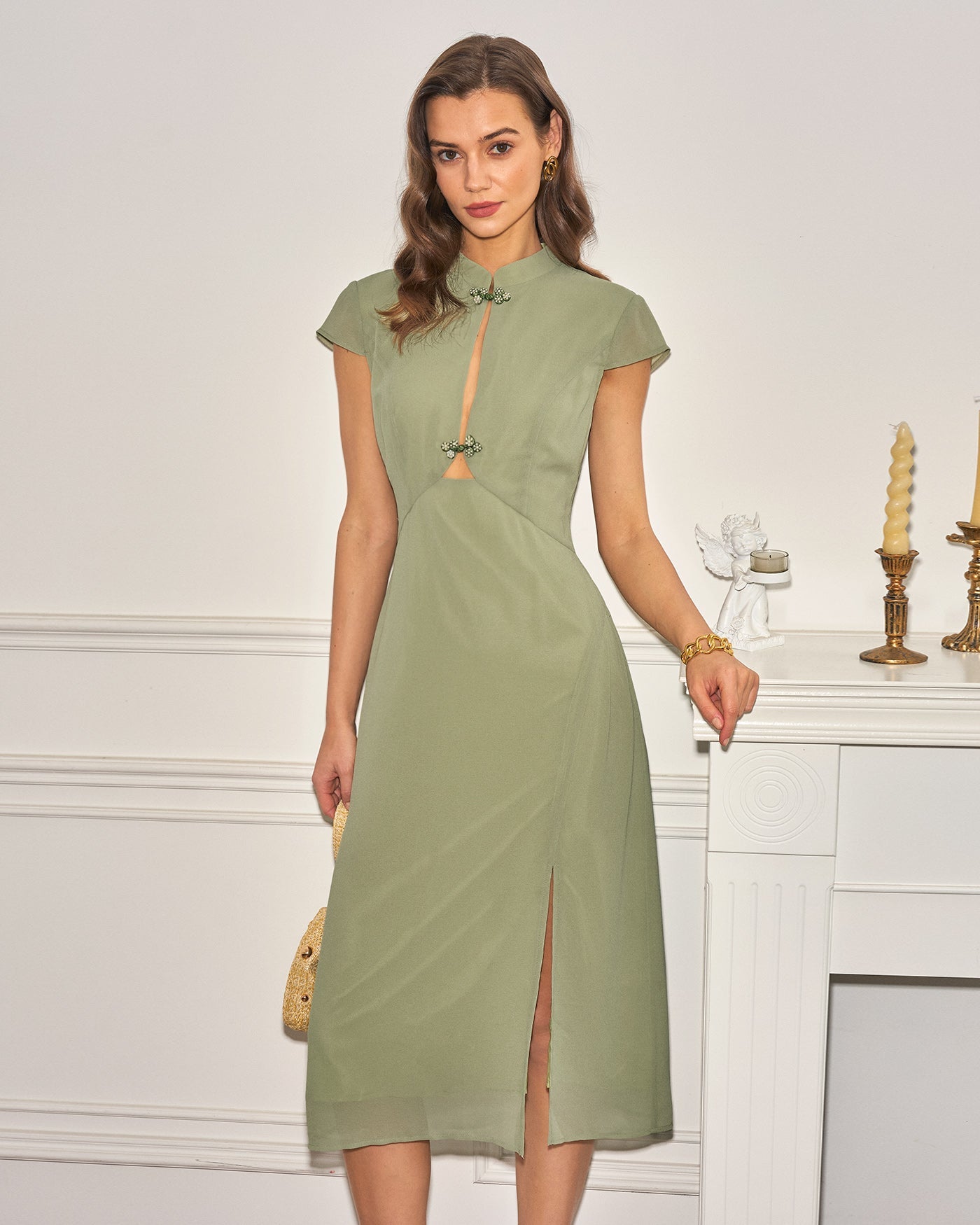 Women's Woven Polyester Midi Dress Dresses - RIHOAS