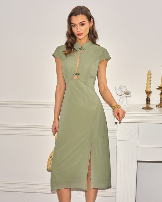 Women's Woven Polyester Midi Dress Dresses - RIHOAS
