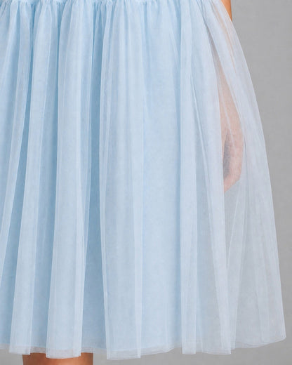 Blue Square Neck Mesh Slip Midi Dress