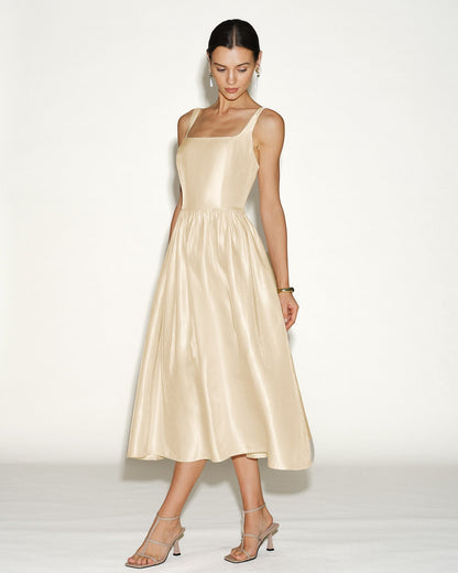 Apricot Zipper Slip Midi Dress