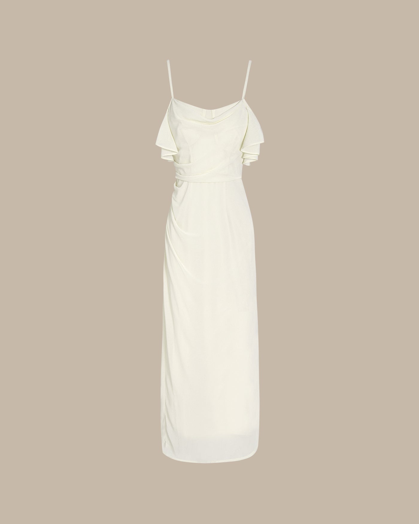 Apricot Ruffle Slip Chiffon Midi Dress