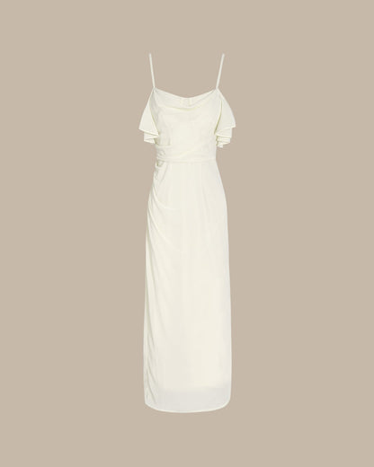 Apricot Ruffle Slip Chiffon Midi Dress