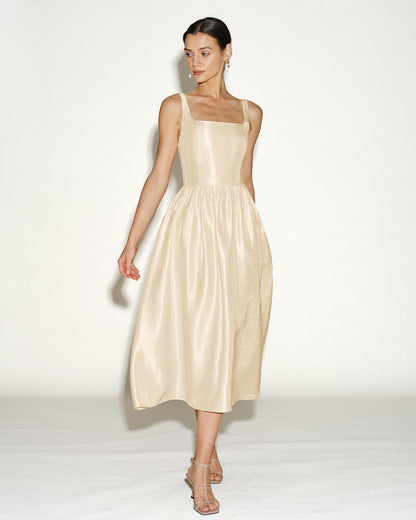 Apricot Zipper Slip Midi Dress