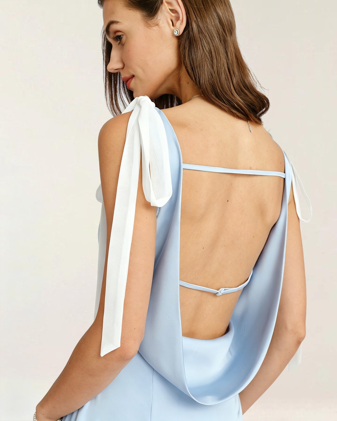 Blue V Neck Cut Out Satin Midi Dress