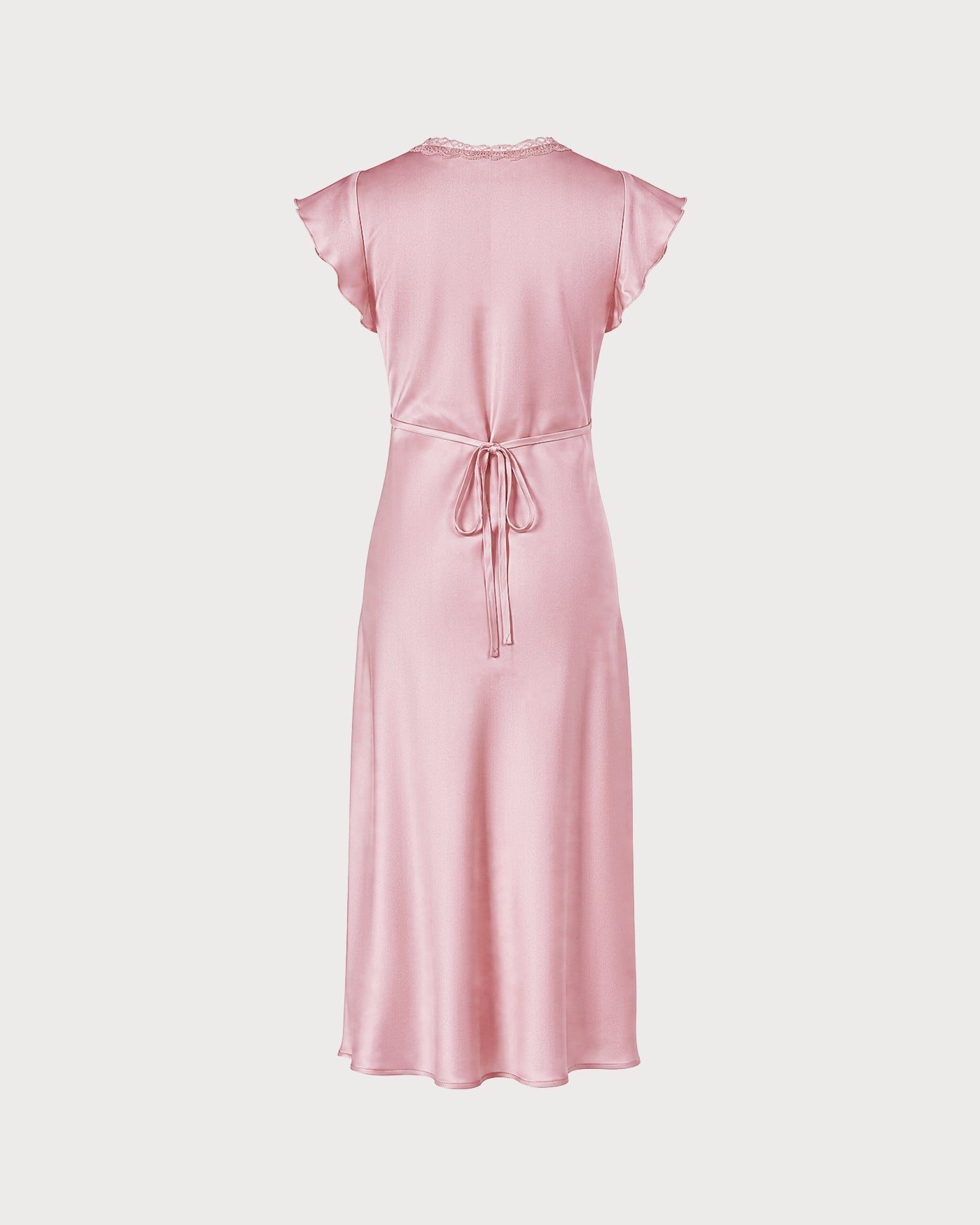 Pink V Neck Lace Satin Midi Dress
