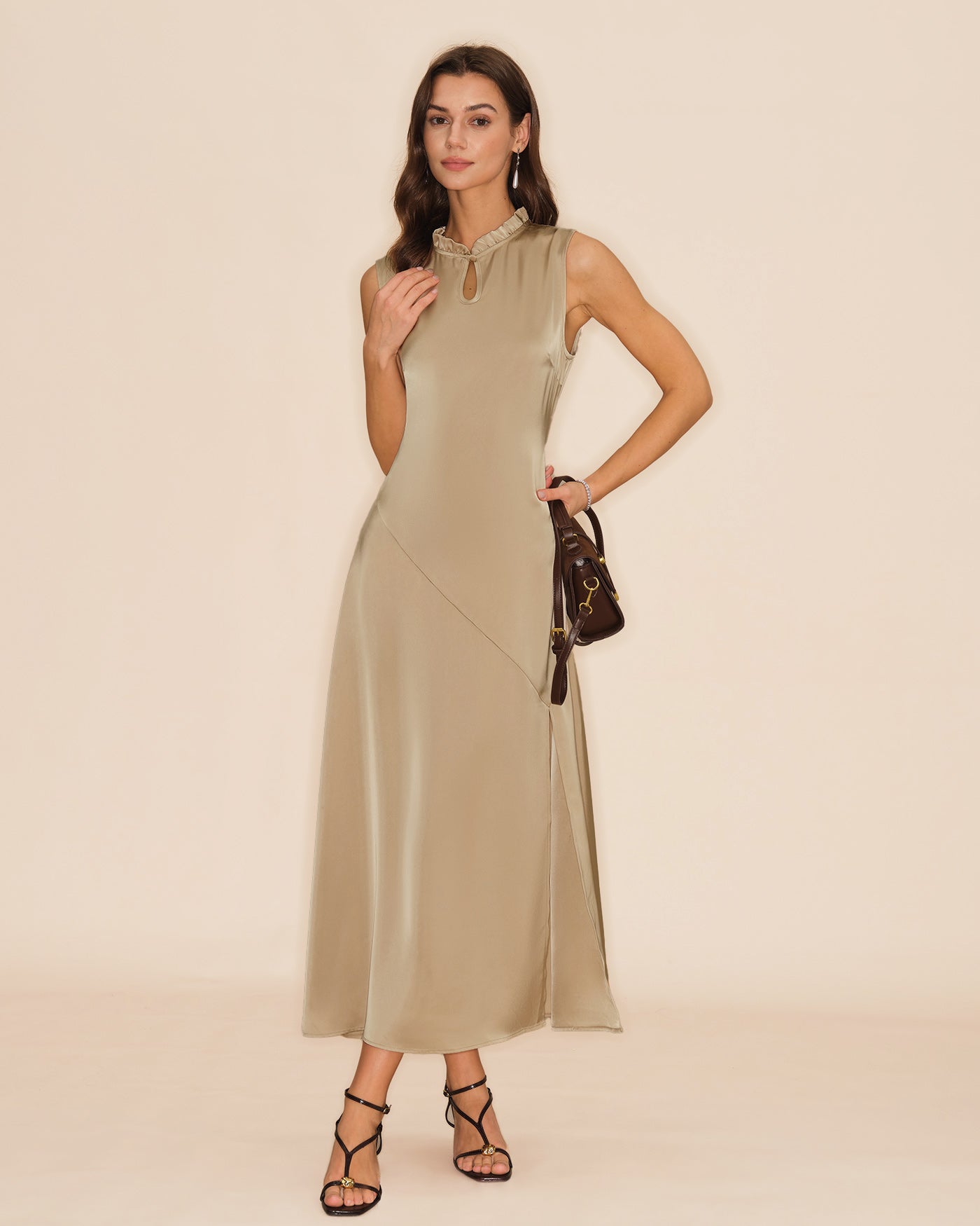 Apricot Ruffled Midi Dress