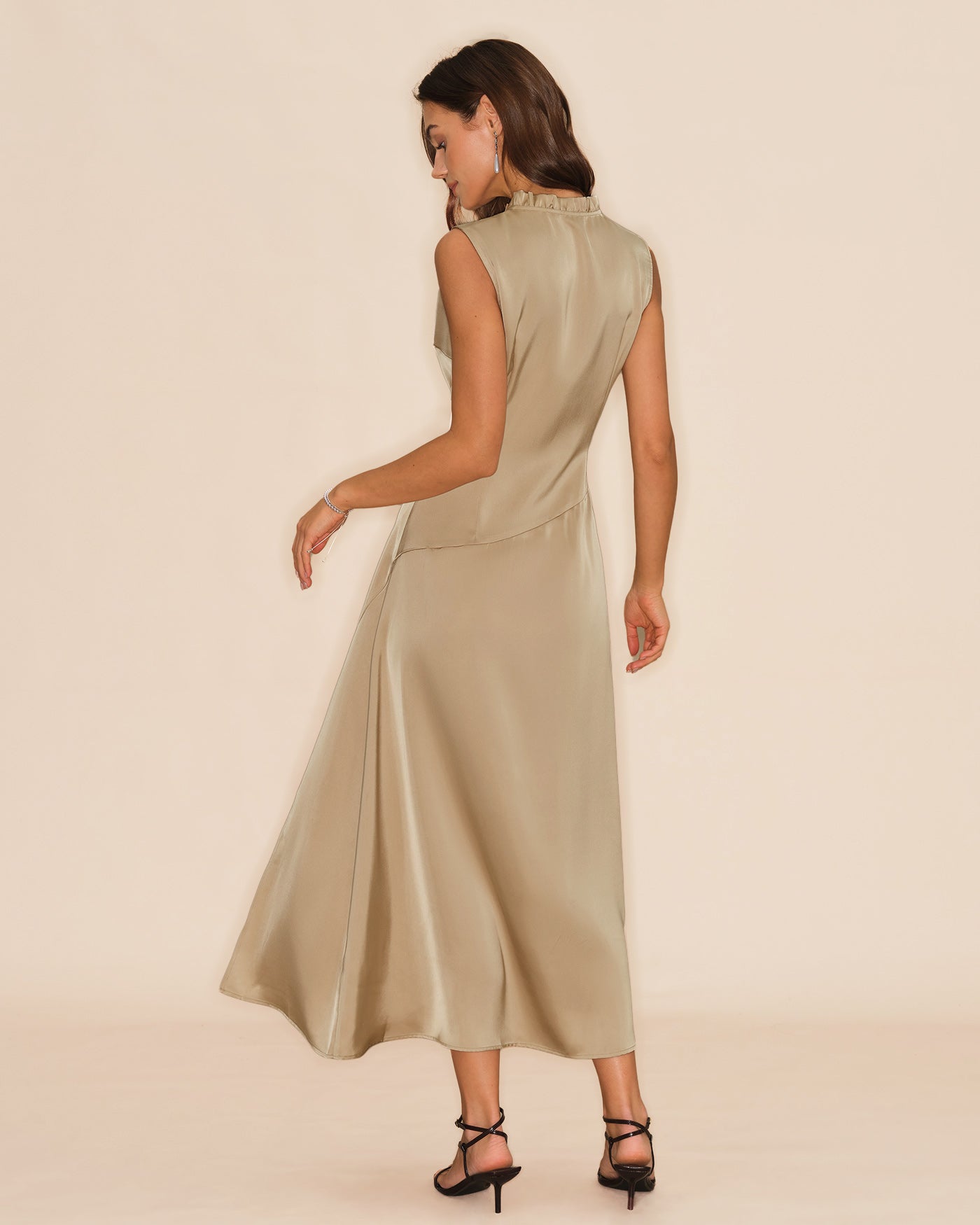 Apricot Ruffled Midi Dress